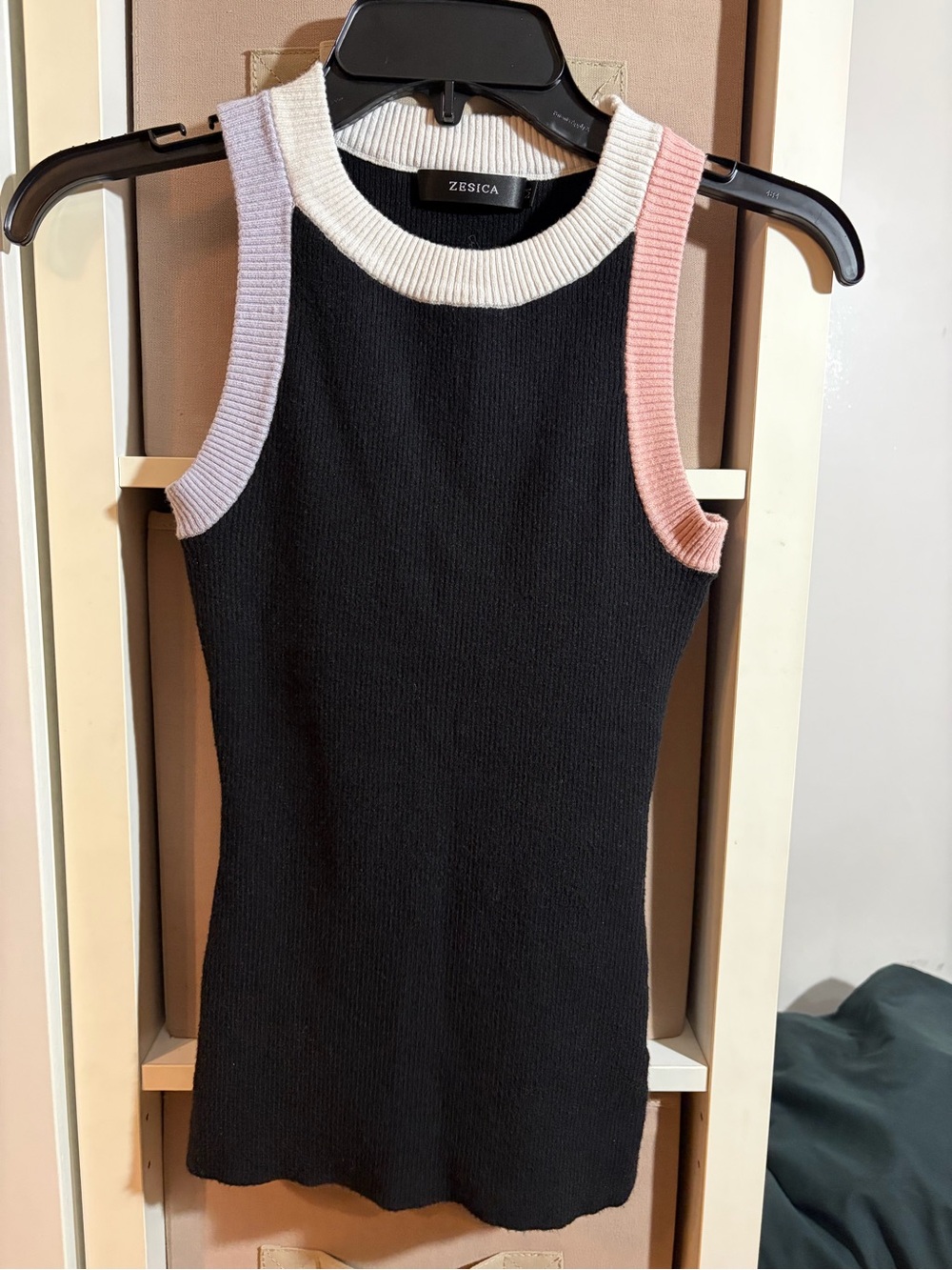 Zesica Black Knit Tank Top with Pink and Lavender Trim